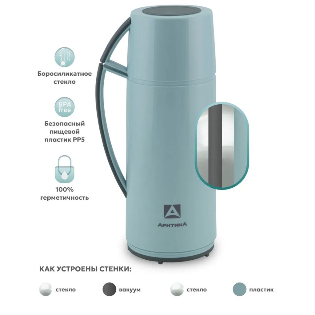 Термос бытовой, вакуумный, со стеклянной колбой тм 