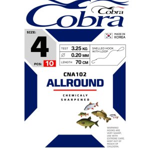 Крючки с поводком Cobra ALLROUND 70cm, 0,12mm, разм.12, 10шт.
