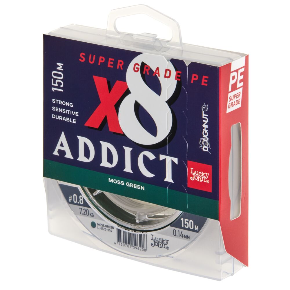 Lucky John Addict х8 BRAID Moss Green 150м #0.8 Lucky John Addict х8 BRAID Moss Green 150м #0.8