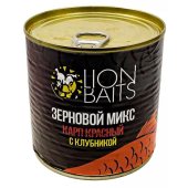 Зерновой микс LION BAITS Карп красный с клубникой, 430 мл Зерновой микс LION BAITS Карп красный с клубникой, 430 мл