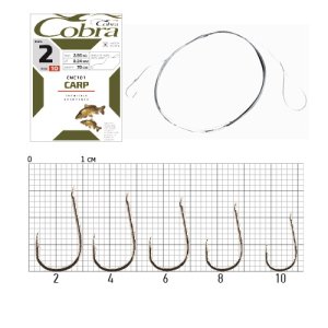 Крючки с поводком Cobra CARP 70cm, 0,14mm, разм.10, 10шт.