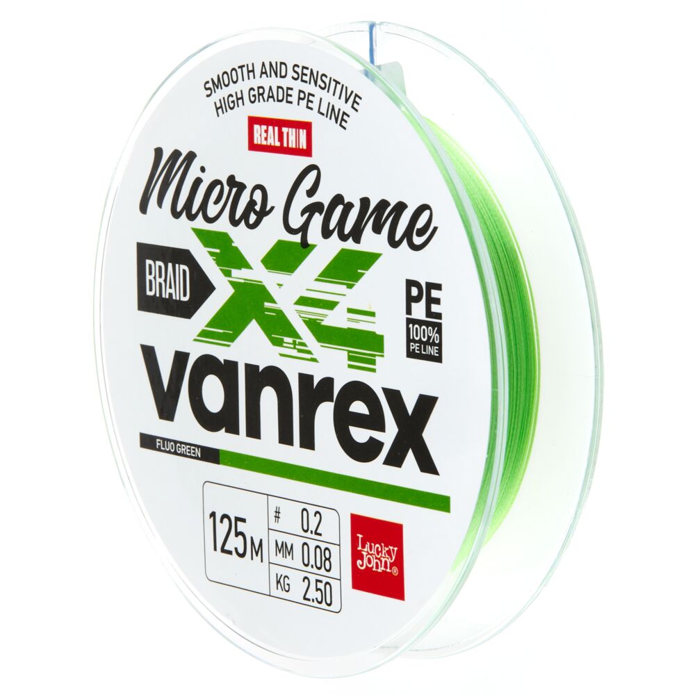 Шнур плет. LJ Vanrex MICRO GAME х4 BRAID Fluo Green 125/008