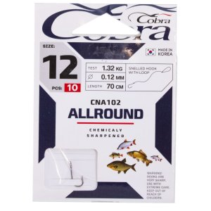 Крючки с поводком Cobra ALLROUND 70cm, 0,12mm, разм.12, 10шт.