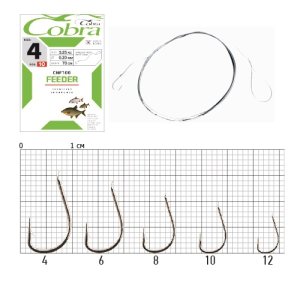 Крючки с поводком Cobra FEEDER 70cm, 0,12mm, разм12, 10шт.
