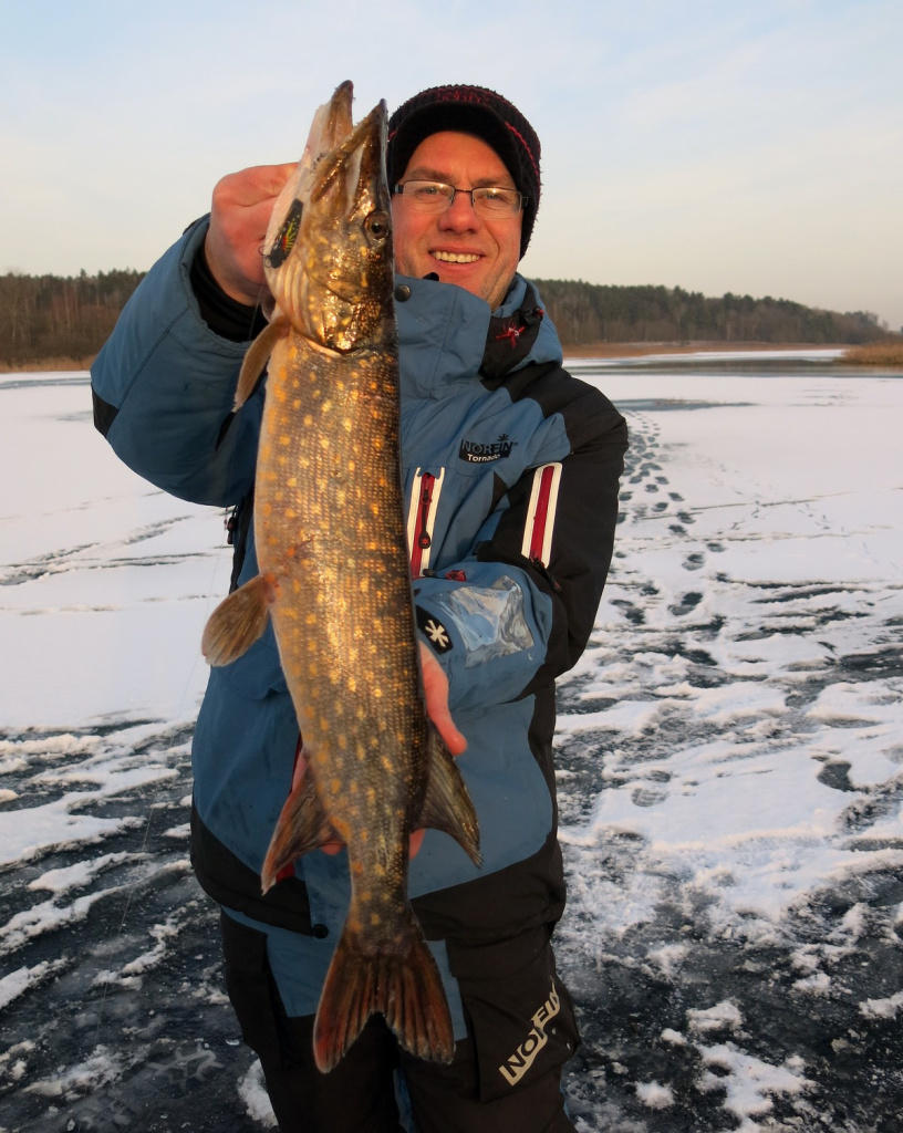 Щука пойманная на балансир Lucky John Mebaru на неборльшом водохранилище