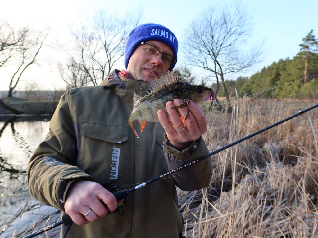Валерий Сикиржицкий с окунем, пойманным на микроджиг