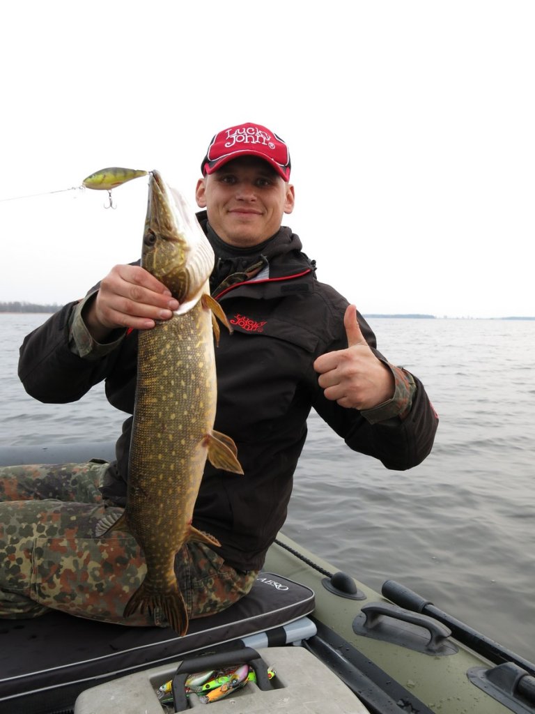 Спиннингист с воблерной щукой Спиннингист с воблерной щукой