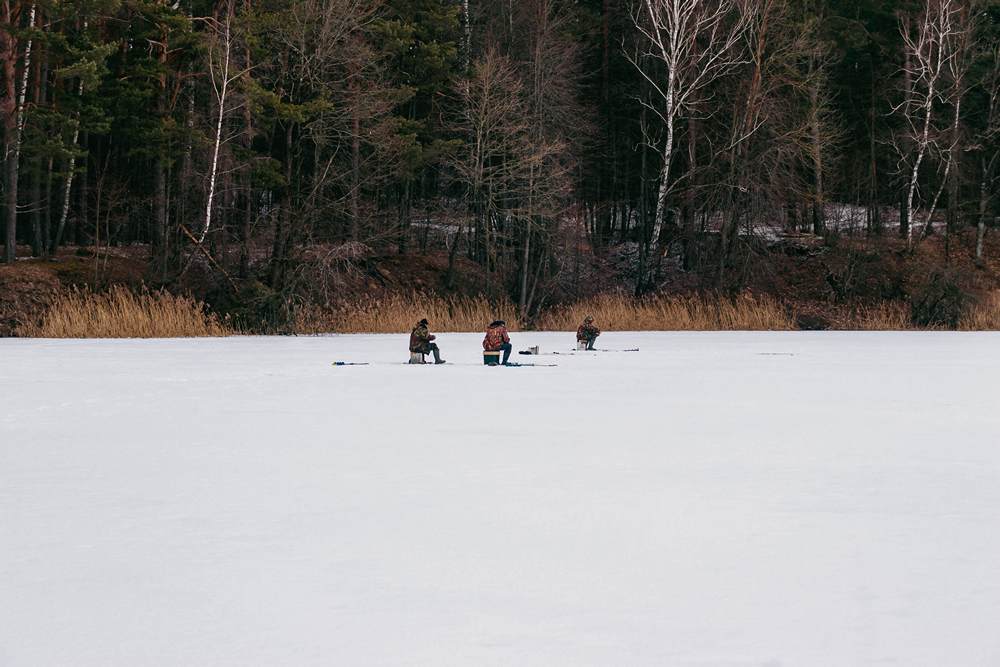 Рыбаки в заливе рядом с берегом